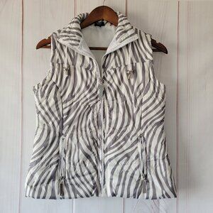 Vintage Vanity Women’s Vest, S, Gray/White Zebra Stripe Animal Print Top, EUC